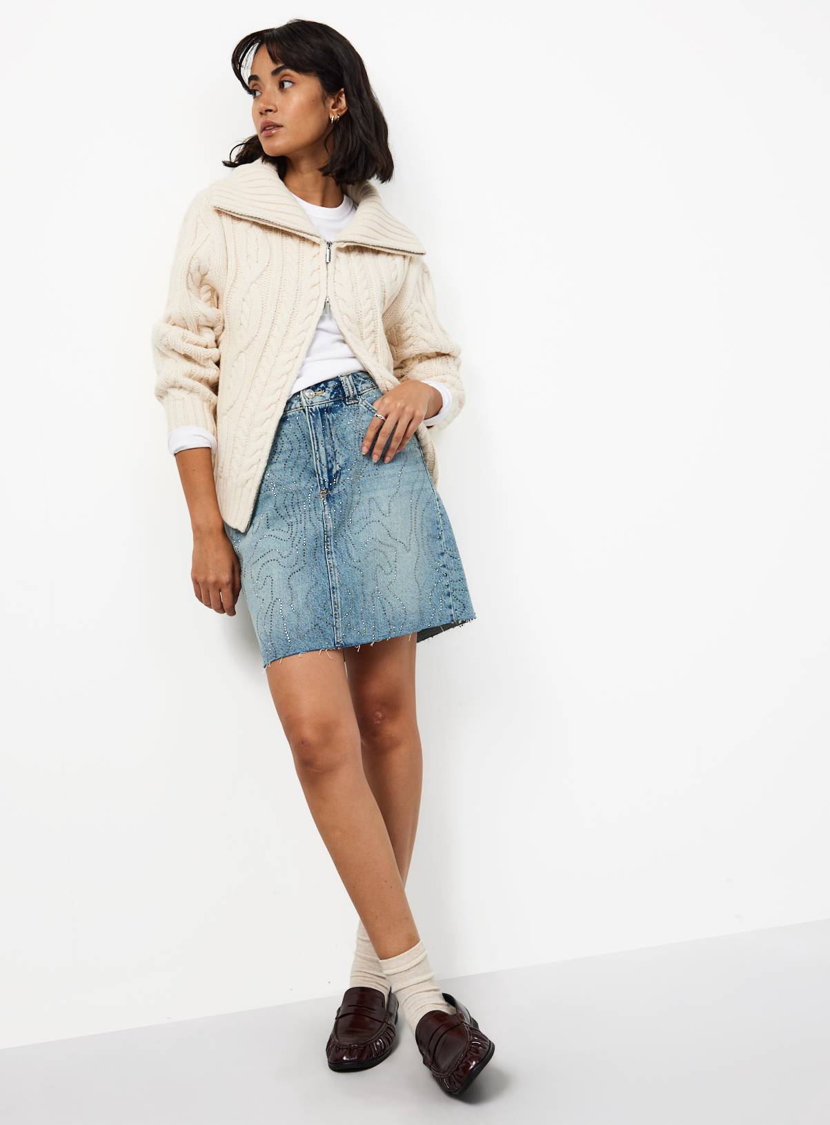 Mid Denim Swirl Embellished Mini Skirt 16 - Image 3